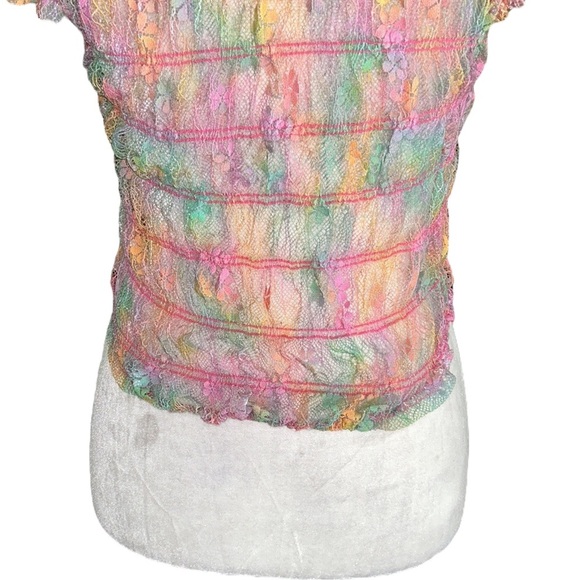 NWOT Free People Julie Printed Lace Mesh Crop Top in Tropical Sunset Combo - S - Picture 11 of 15